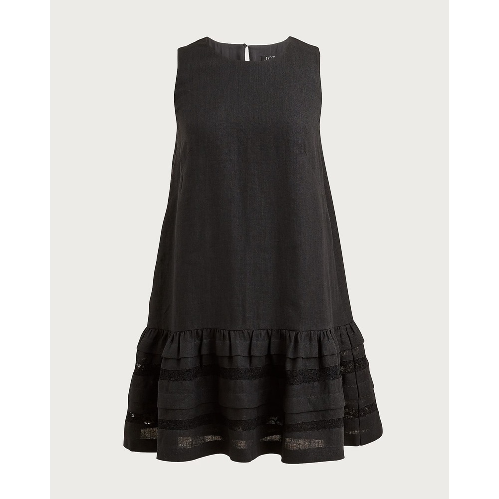 J. Crew Black Large Sleeveless Maxine ruffle-trim Shift dress Linen Sz L NWT